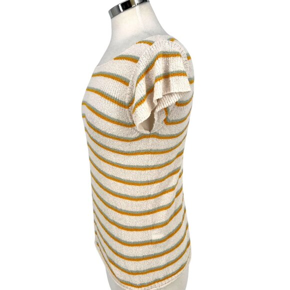 Madewell Striped Short Sleeve Sweater Top White Yellow Size Small - Picture 4 of 9